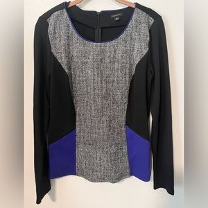 Ann Taylor Black Gray Blue Patchwork Long Sleeve Blouse Size M